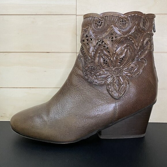 Sesto Meucci Tacca Booties Women's Size 8 Shoes M Brown Leather Zip Boots Floral - Picture 4 of 12